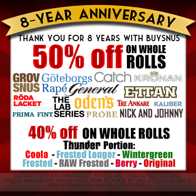 BuySnus 8th year anniversary!